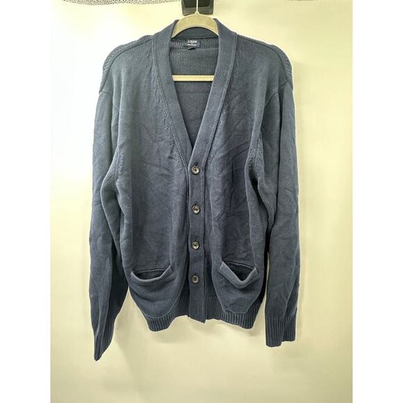 J. Crew Chunky Cotton Button-Up V-Neck Cardigan with Pockets‎ Men's Size XL Blue - Picture 1 of 4
